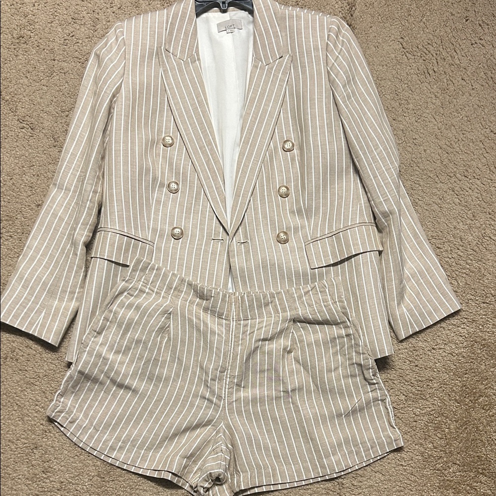 Striped Beige Blazer and Shorts LOFT set